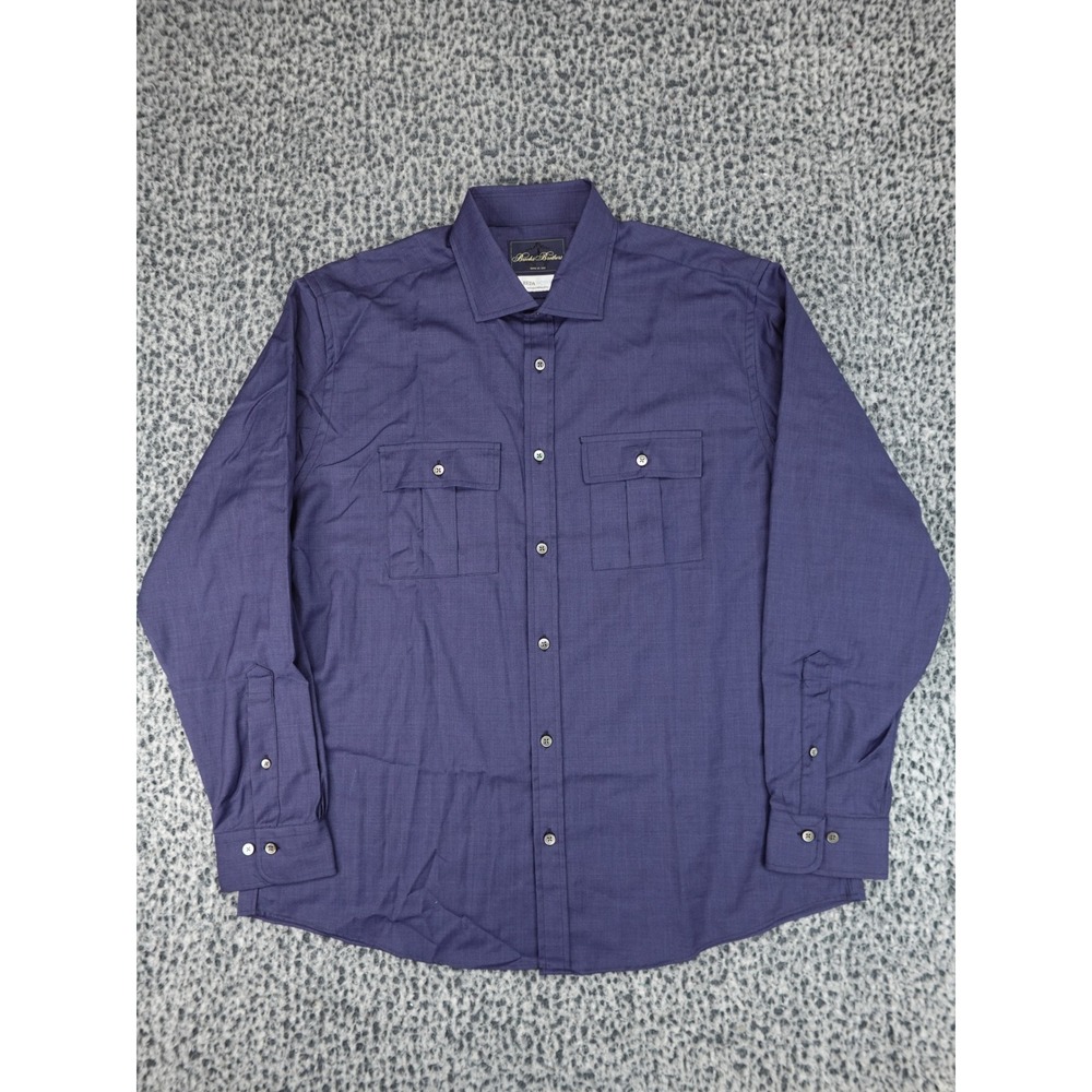 Brooks Brothers Button Down Mens XL Navy Blue Reda Active Merino Wool Regent Fit